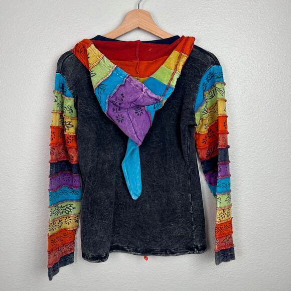 Shopoholic Fashion Women's Small Colorful Boho Y2K Patchwork Full Zip Hoodie - Picture 7 of 11